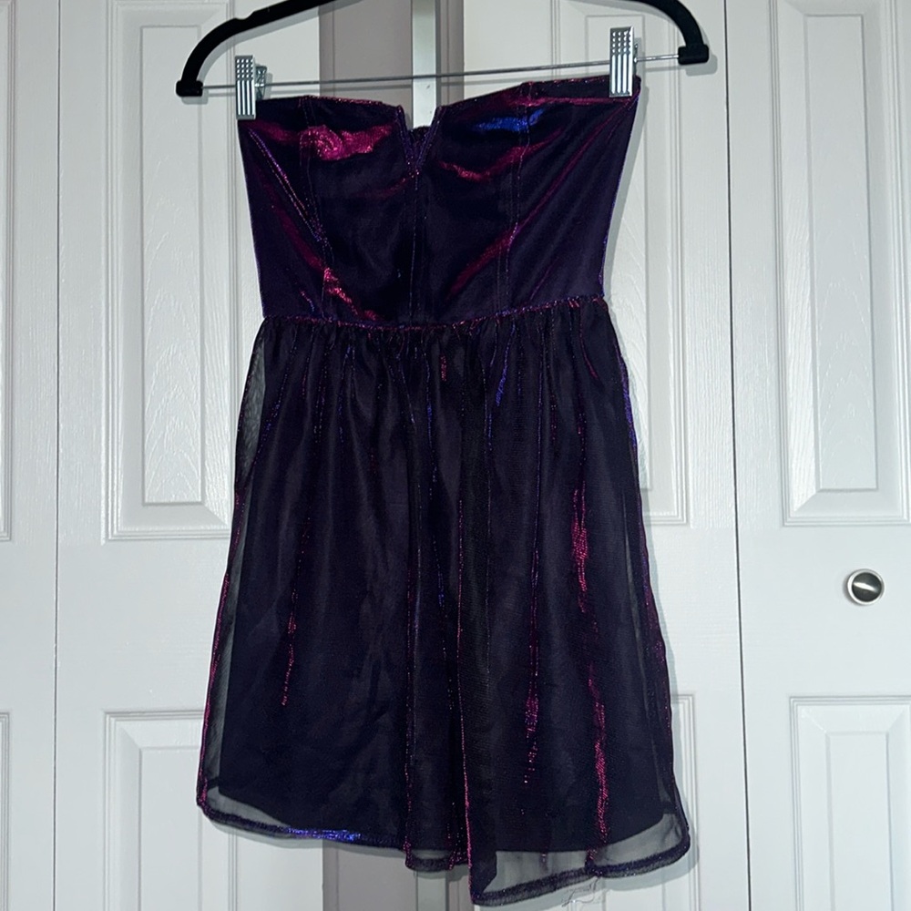 Lucca Couture oil slick reflective mini dress